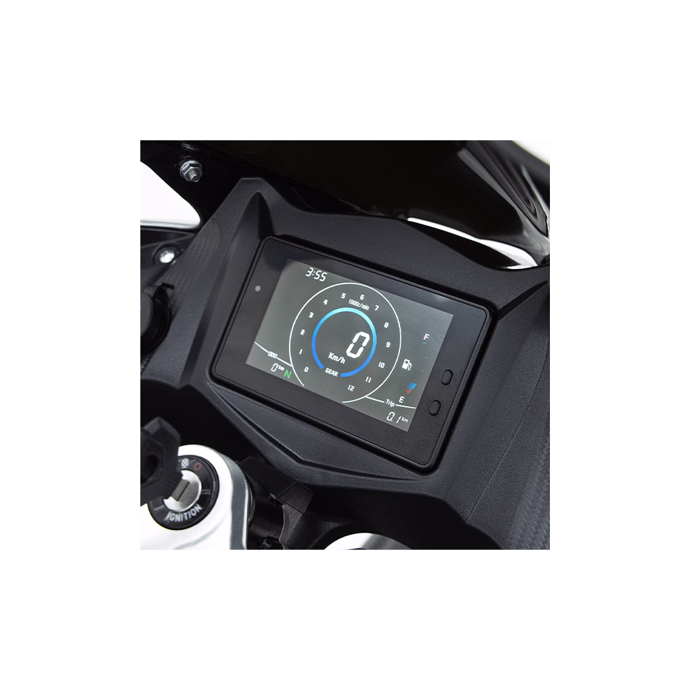 Moto DY250 GP-1 R B/I Daytona gris y dorada acercamiento al tablero digital cómpralo en granhogar