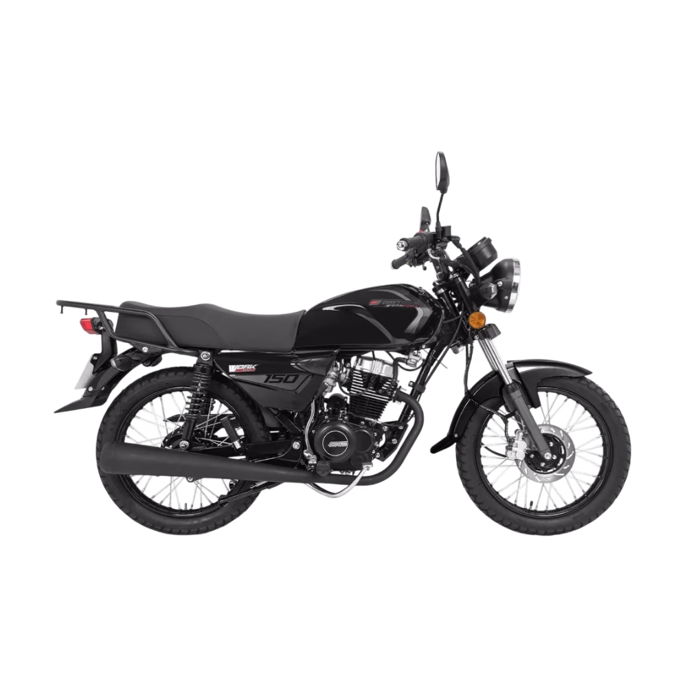 Moto DY150 Workforce Daytona negra vista lateral completa descúbrelo en granhogar