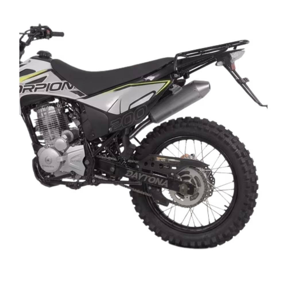 Moto Daytona DY200 Scorpion enduro 200cc tubo de escape vista lateral, adquiérelo en granhogar