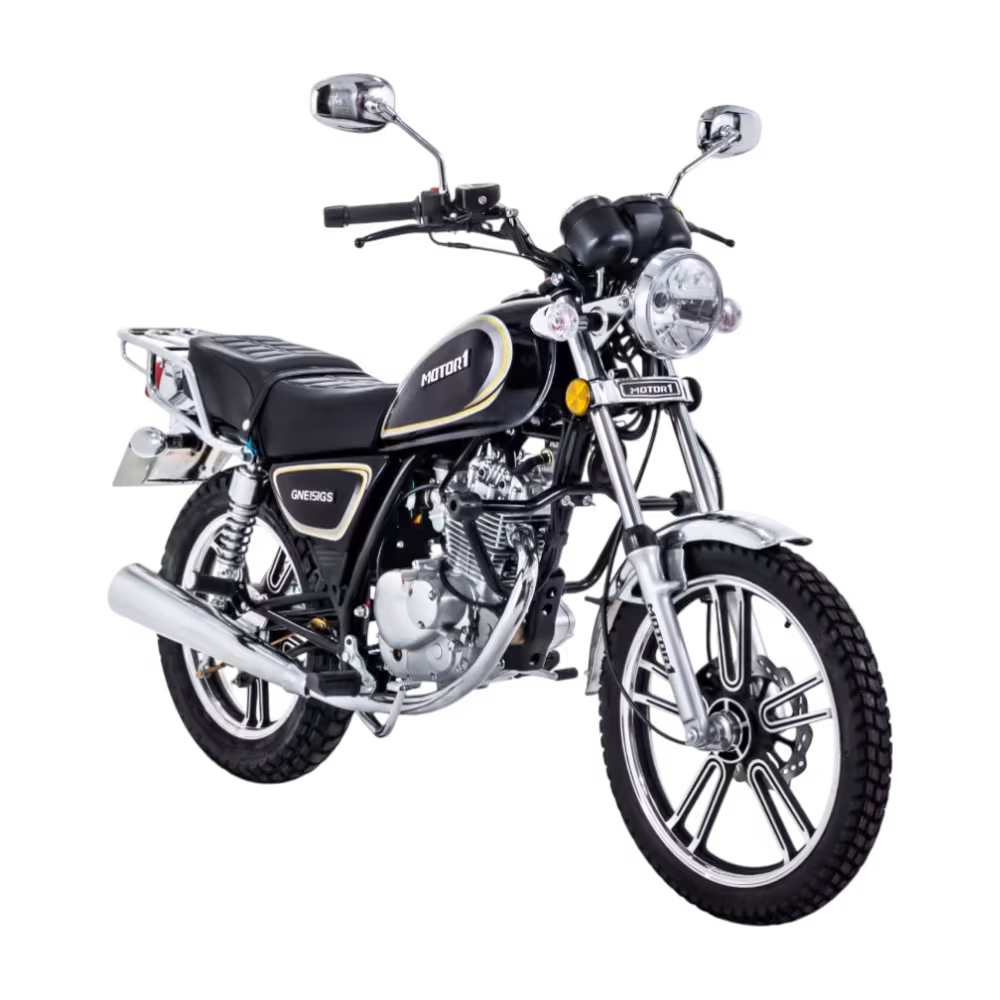 Moto Motor 1 GNE 151 GS 149cc negra, vista frontal lateral, adquiérela en granhogar