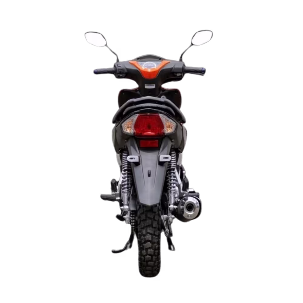 Moto Thunder Bolt M2 125cc luz posterior y neumático vista posterior, disponible en granhogar