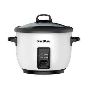 Olla arrocera Prima RC1718W cuerpo blanco y tapa de vidrio vista frontal disponible en granhogar