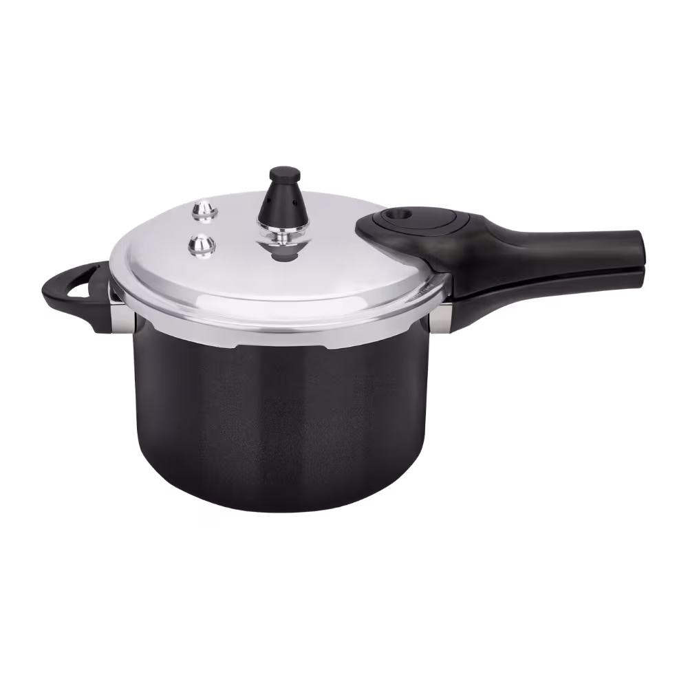Olla de presión Prima CYL2209N7 7L cuerpo negro vista tres cuartos, descúbrelo en granhogar