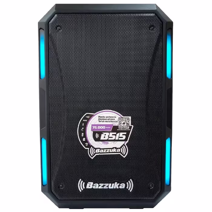 Vive la música con el Parlante Bazzuka B-515N de 75,000W PMPO, woofer de 15", Bluetooth, luces LED y sonido envolvente para cada fiesta.