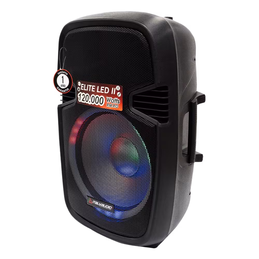 Parlante Italy Audio Elite LED II con luces LED multicolor encendidas vista diagonal encuentralo en granhogar