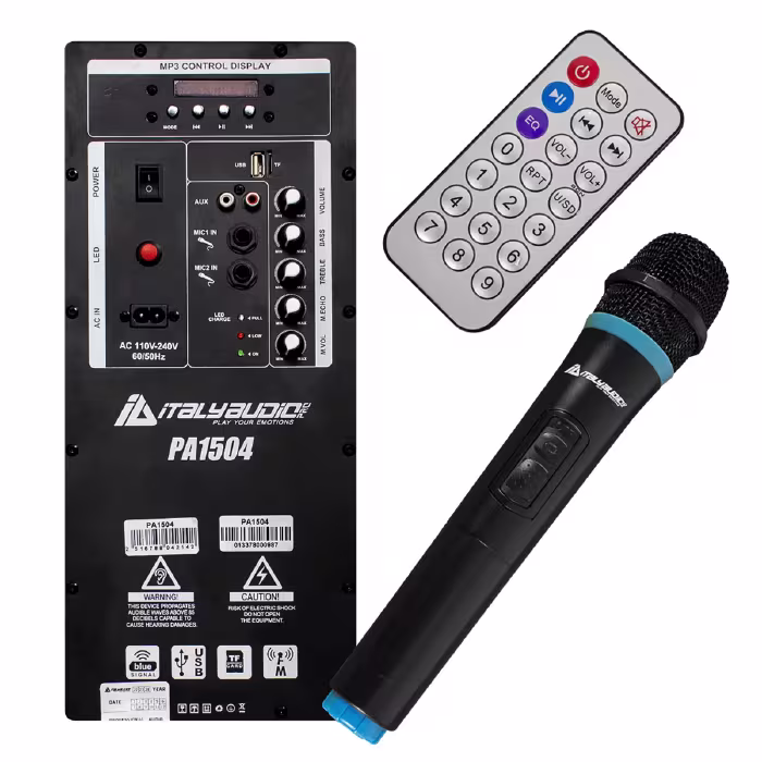 Parlante Italy Audio Elite PA1504 90000W con woofer de 15", Bluetooth y luces LED. Sonido potente para animar tus eventos al máximo.