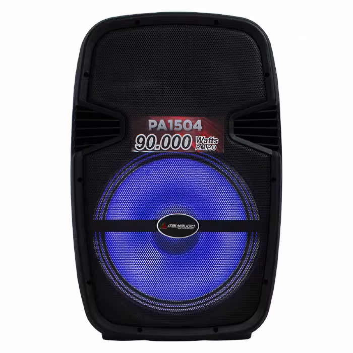 Parlante Italy Audio Elite PA1504 90000W con woofer de 15", Bluetooth y luces LED. Sonido potente para animar tus eventos al máximo.