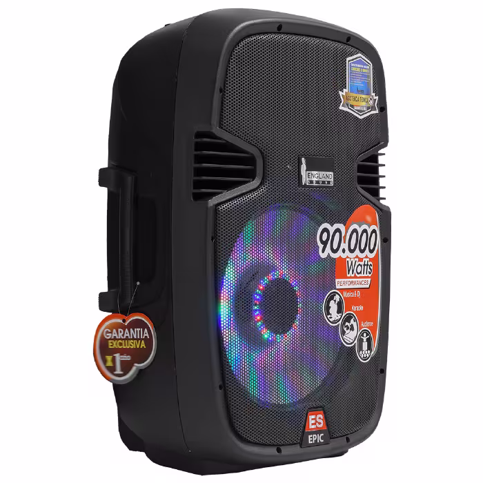 Parlante England Sound ES-2 GAD EPIC 15 LED 90000W con woofer de 15", luces RGB y sonido potente que enciende tus fiestas al instante.