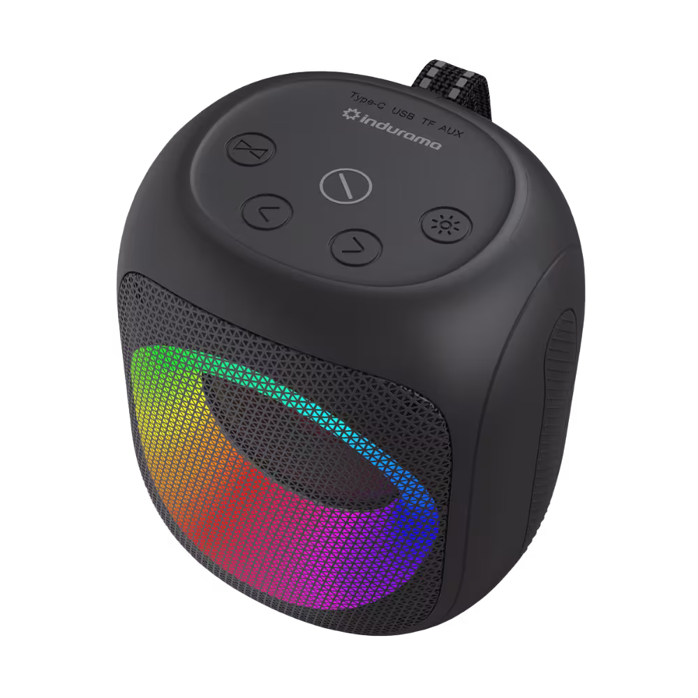 Parlante Indurama PPI-HB05DB controles superiores y rejilla RGB vista superior, encuentralo en granhogar