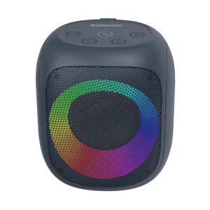 Parlante Indurama PPI-HB05DB azul oscuro con luz RGB circular vista frontal, encuentralo en granhogar