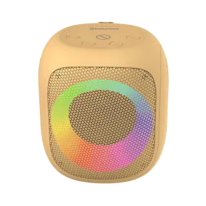 Parlante Indurama PPI-HB05AM luces LED multicolor encendidas vista frontal. Disponible en granhogar