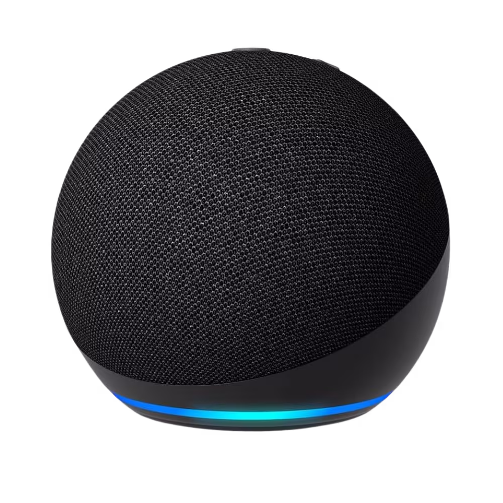 Parlante inteligente Amazon Echo Dot 5ta Gen negro vista en ángulo, adquiérelo en granhogar