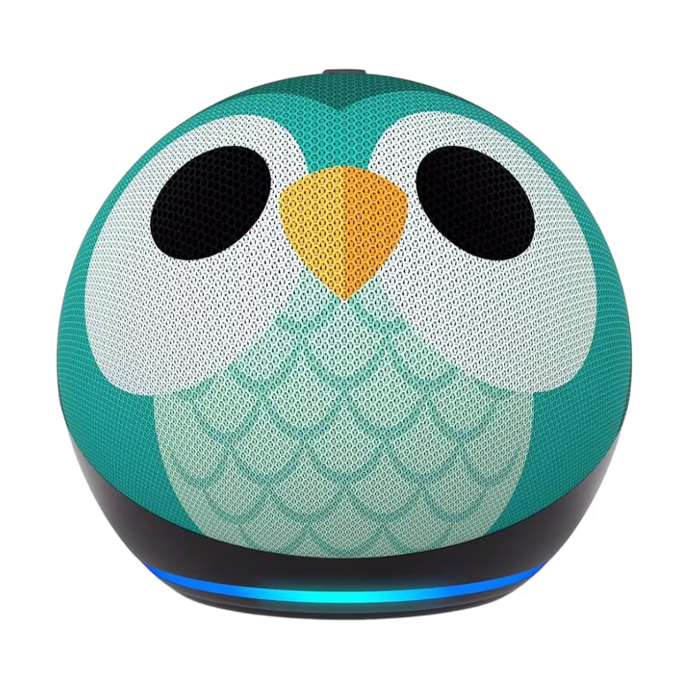 Parlante inteligente Amazon Echo Dot Kids 5ta Gen diseño textil de búho primer plano