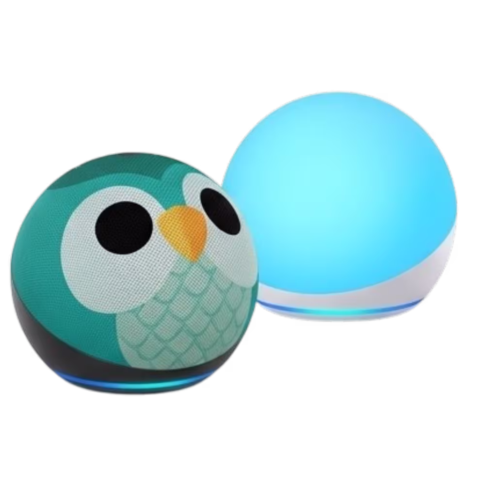 Parlante inteligente Amazon Echo Dot Kids 5ta Gen base iluminada vista tres cuartos