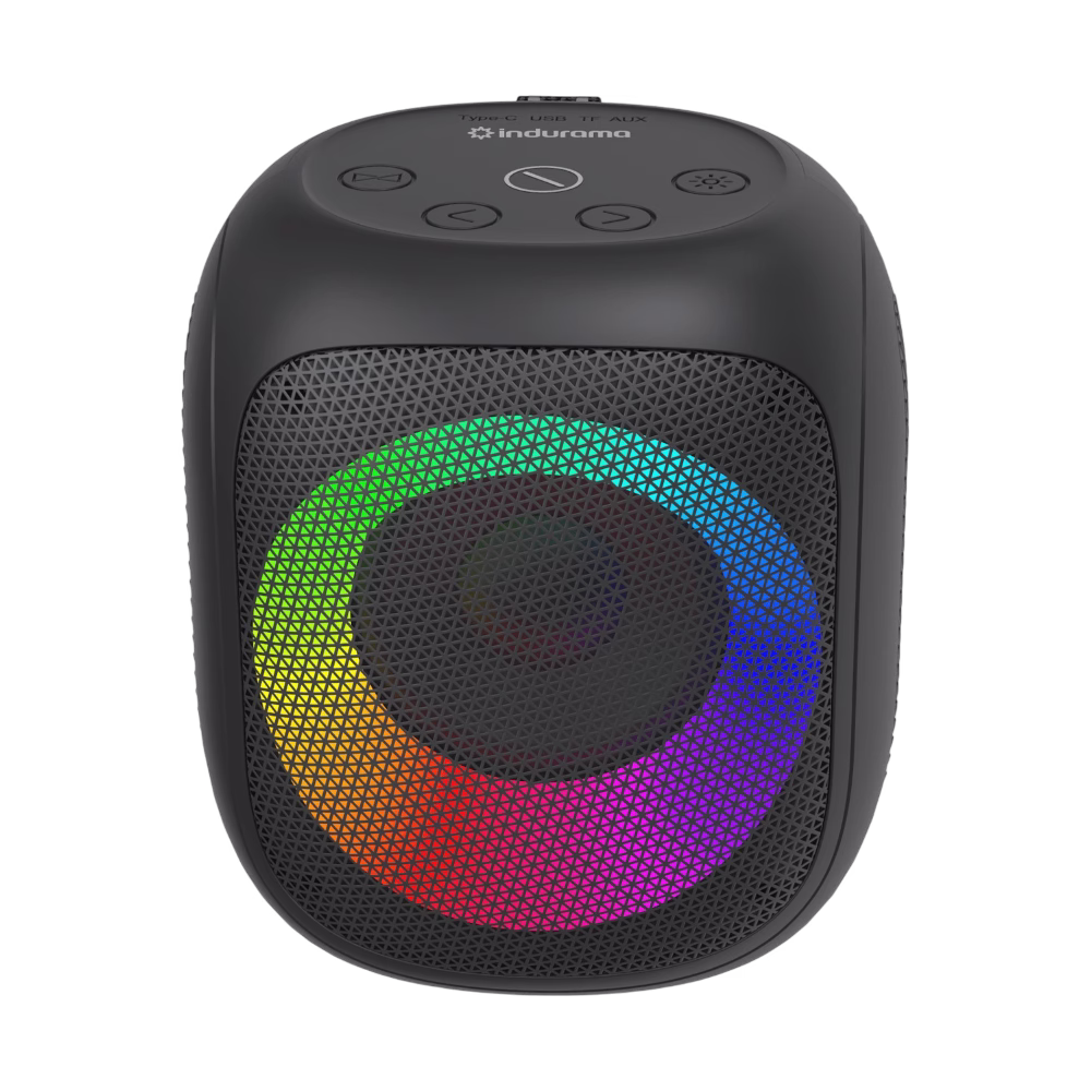 Vista frontal parlante Indurama Heart Beat con luces LED RGB