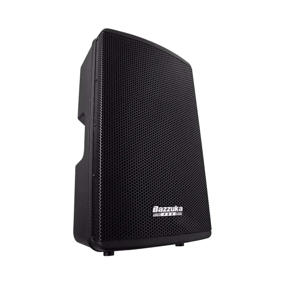 Parlante profesional Bazzuka P-115 de 350 watts con caja de plastico reforzado vista diagonal granhogar