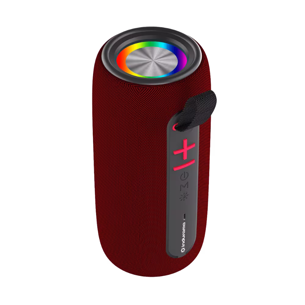 Parlante Indurama Soul Beat PPI-SB10RO luces LED RGB superiores vista isométrica, obtenlo en granhogar