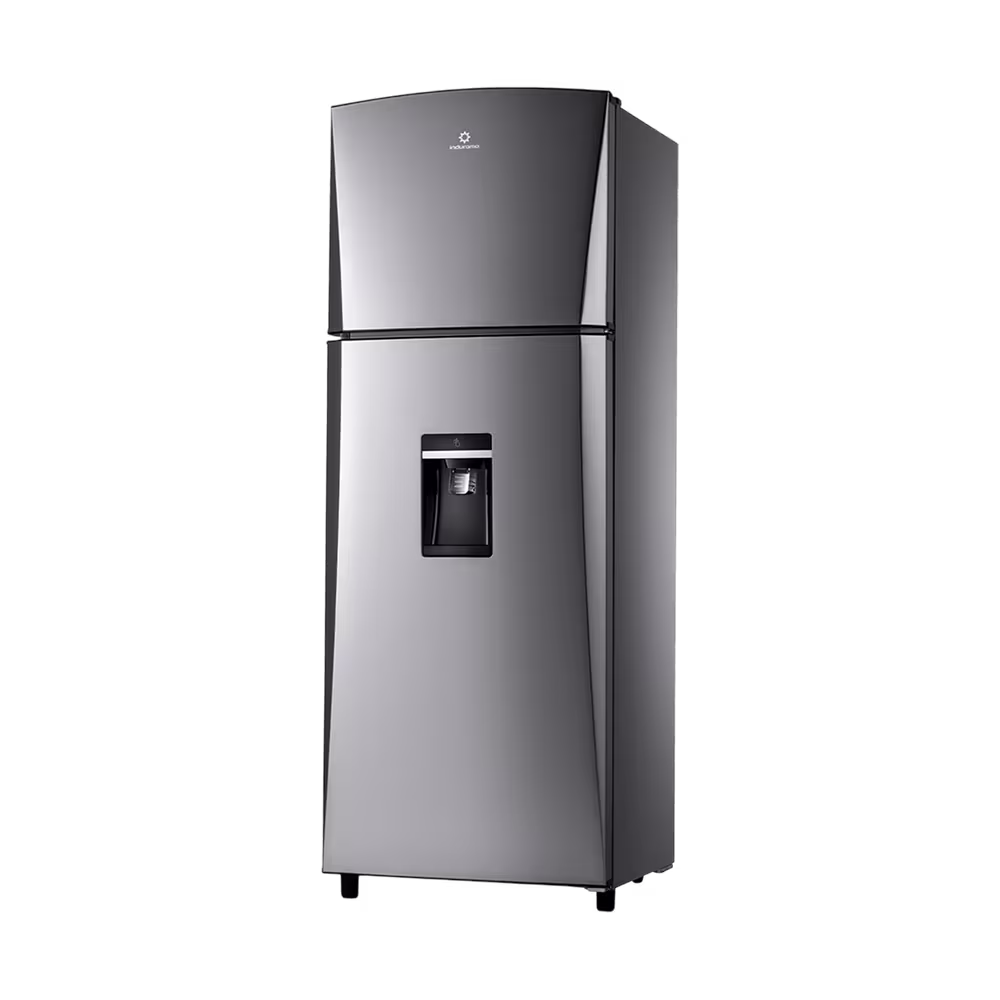 Refrigeradora Indurama RI-425 Quarzo color cromo con dispensador vista tres cuartos consíguela en granhogar