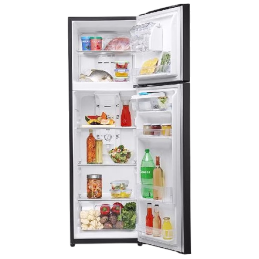 Refrigeradora Mabe RMA264PYEG 250 litros abierta mostrando repisas, llévatelo en granhogar