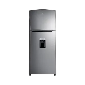 Refrigeradora Indurama RI-480 Quarzo Inverter color croma con dispensador vista frontal completa granhogar