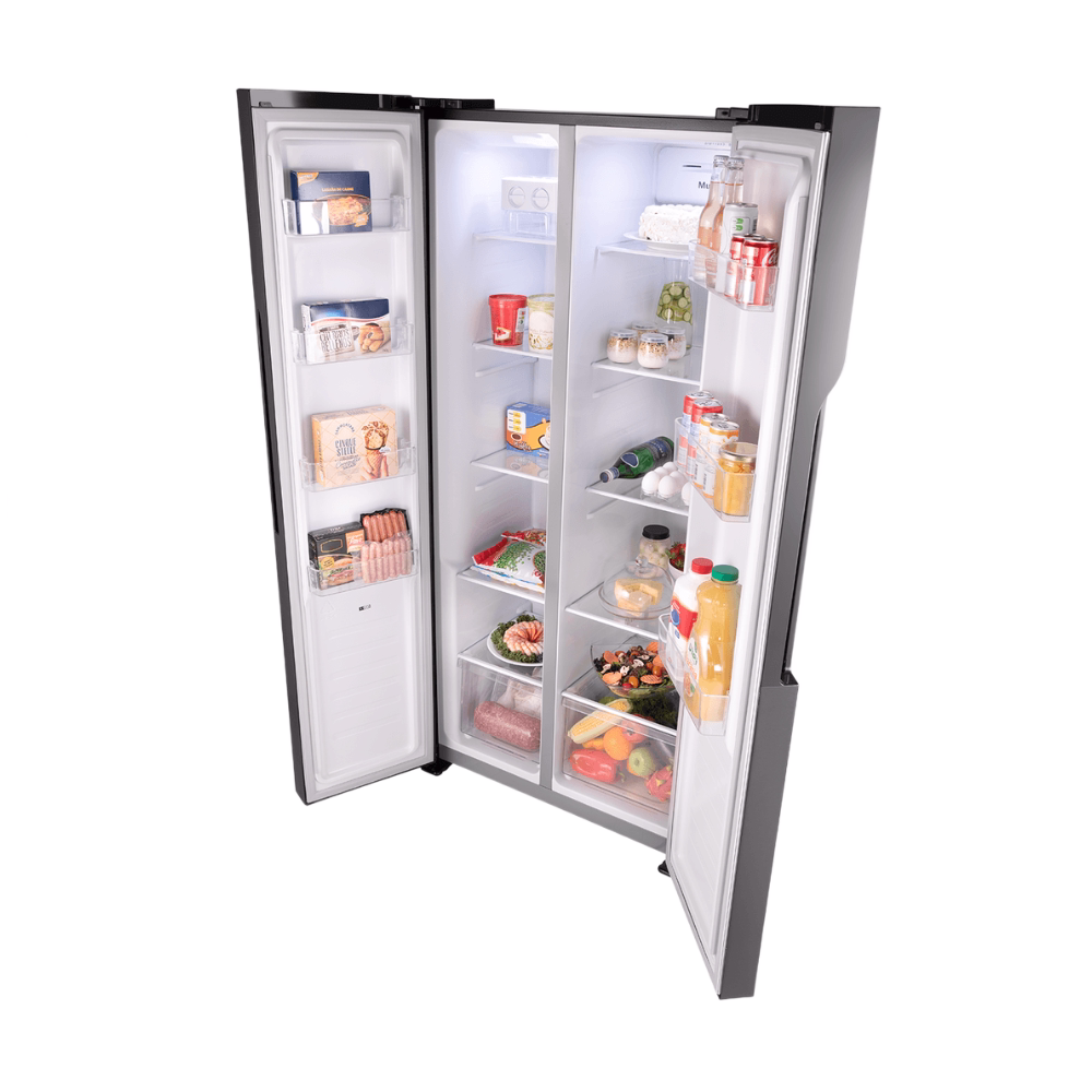 Refrigeradora Indurama RI-760 interior con alimentos vista angular disponible en granhogar