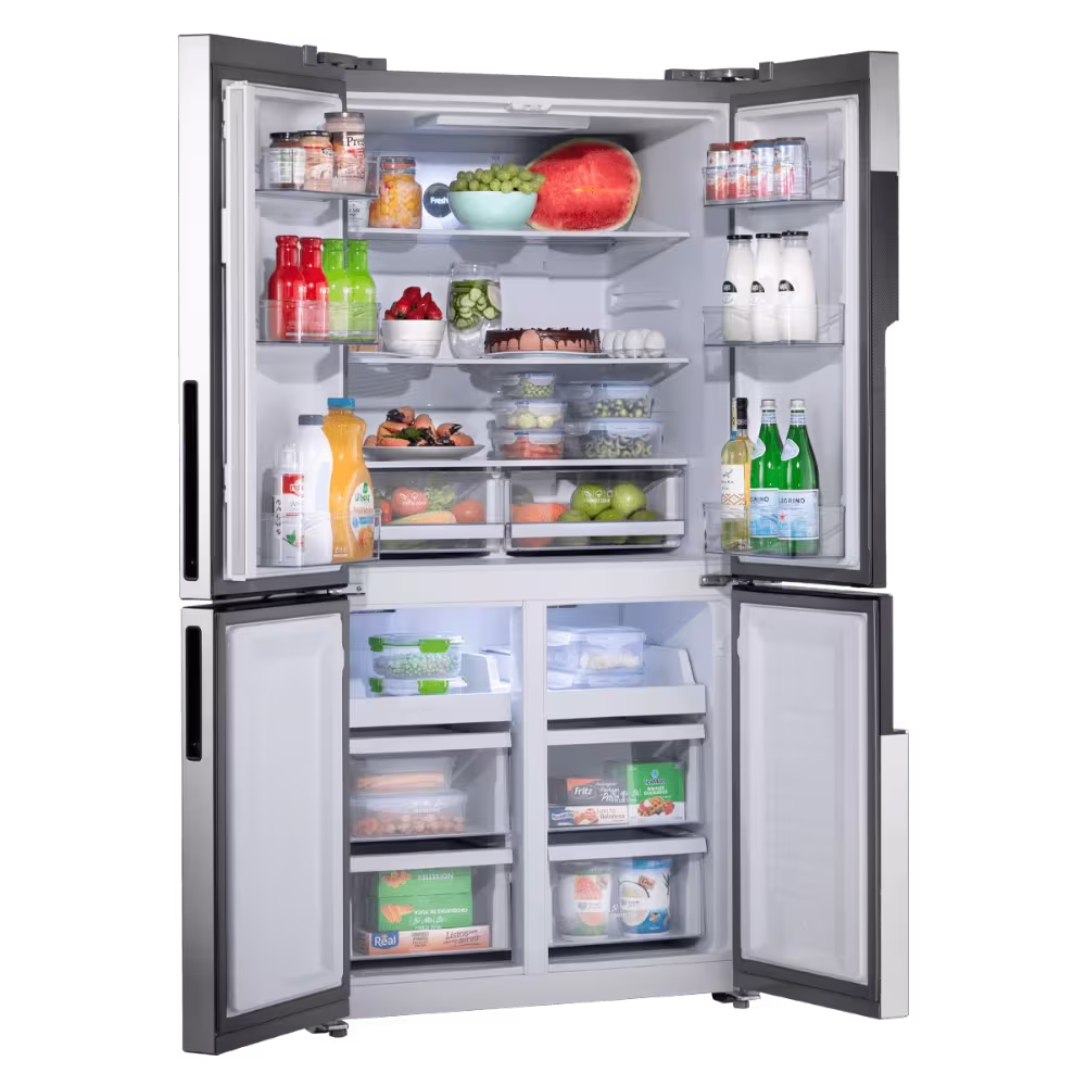 Refrigeradora Indurama RI-870I organizadores con alimentos frescos vista frontal disponible en granhogar