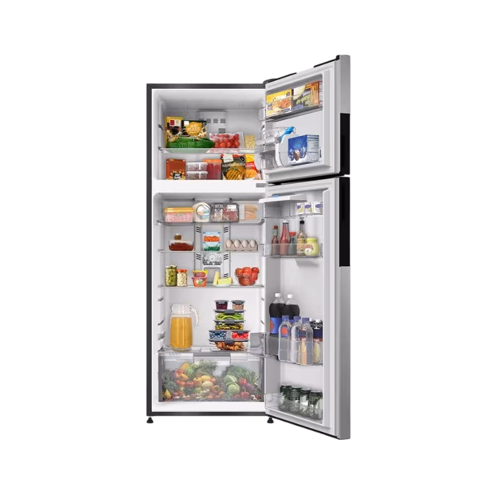 La refrigeradora Mabe RMP389GEU de 389 litros ofrece gran capacidad, eficiencia y un diseño moderno. Mantiene tus alimentos frescos y organizados.