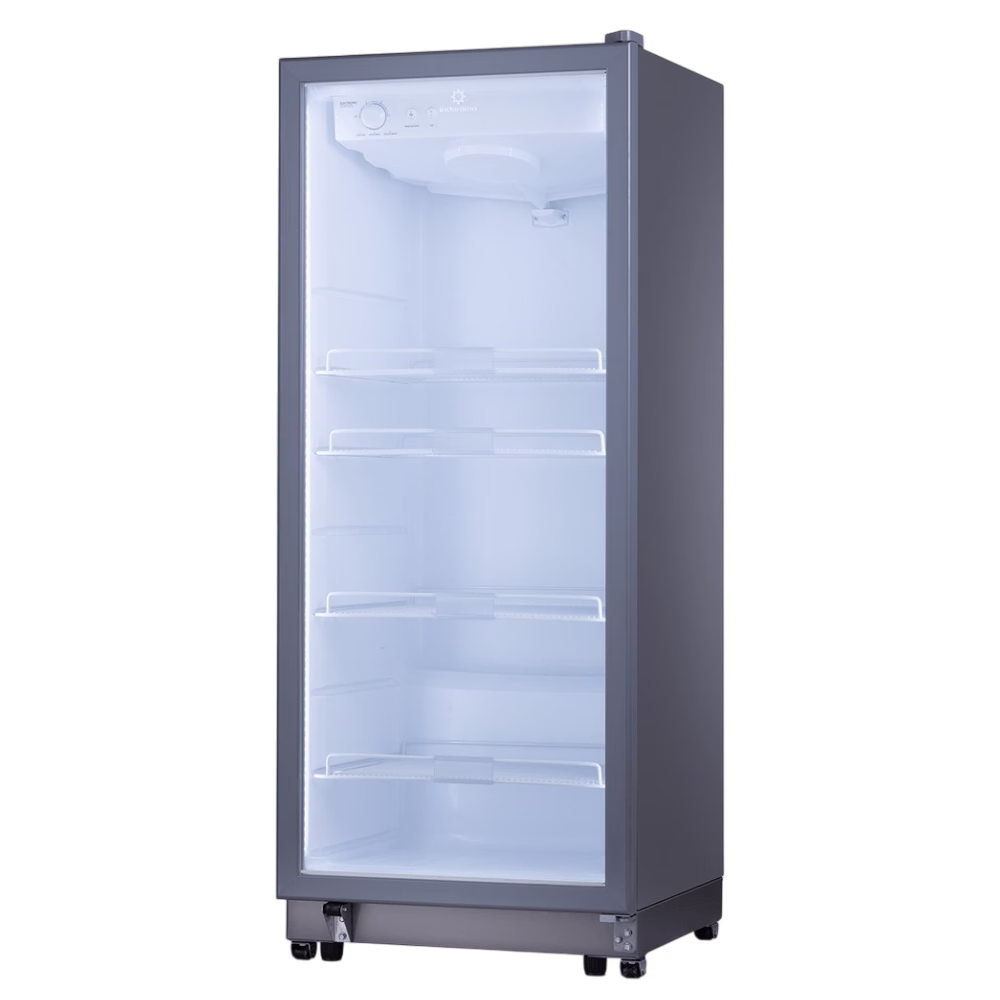Vitrina refrigeradora vertical VFV-400 luz LED Indurama en diagonal derecha, adquiérelo en granhogar