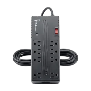 Regulador de voltaje Promo negro con tomas y cable enrollado vista superior descúbrelo en granhogar