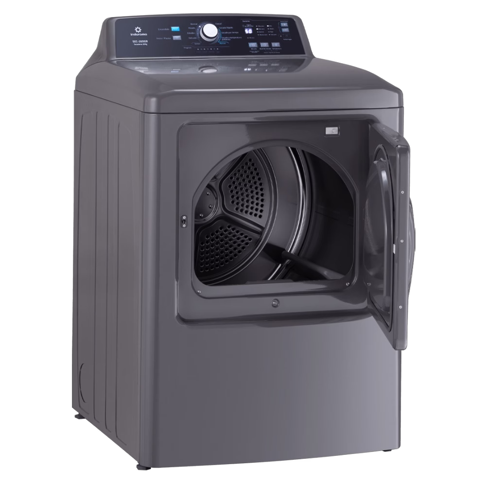 Secadora a gas SEC-20DGR 20kg Indurama puerta abierta mostrando el tambor descúbrelo en granhogar