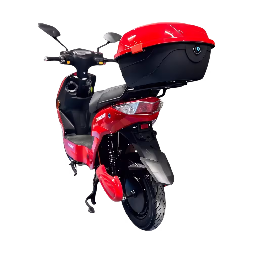 Scooter Eléctrica Tinori EBL 1500W baúl y luz stop vista tres cuartos, adquiérelo granhogar