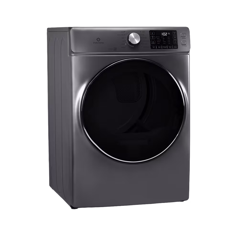 Secadora a gas Indurama SEC-21FCR de 21 kg croma carga frontal vista diagonal. Cómprala en granhogar