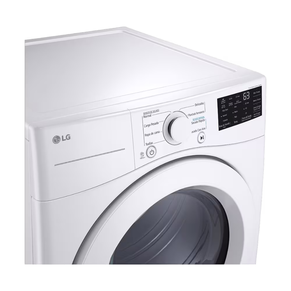 Secadora electrica LG DF50WV2S6WE panel digital y perilla de control primer plano disponible en granhogar