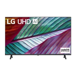 Televisor LG 43UR7800PSB sistema webOS y patas laterales soporte vista frontal disponible en granhogar