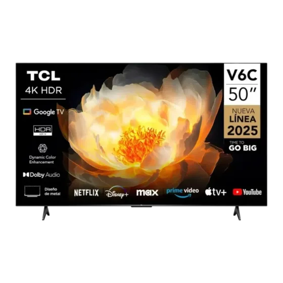 Televisor TCL 50V6C de 50 pulgadas 4K UHD vista frontal recta encuentra en granhogar