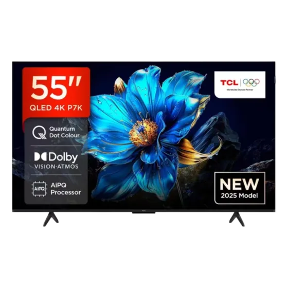 Televisor TCL 55P7K CBU Smart TV QLED 4K de 55 pulgadas con Dolby Vision y Dolby Atmos, vista frontal
