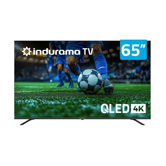 Televisor Indurama 65TIKJ1UHDQLED 65 pulg marco delgado vista frontal, descúbrelo en granhogar