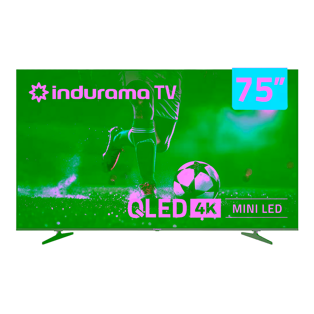 Televisor QLED Mini LED Indurama 75TIKIQMINLED 4K vista frontal encuentra en granhogar
