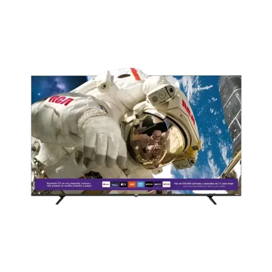 Televisor RCA 86UHDRC Smart TV 4K 86 pulgadas con patas base frontal disponible en granhogar