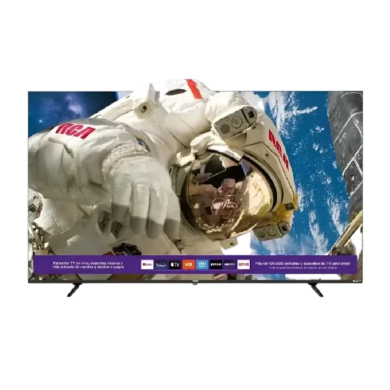 Televisor RCA 86UHDRC Smart TV 4K 86 pulgadas con patas base frontal disponible en granhogar
