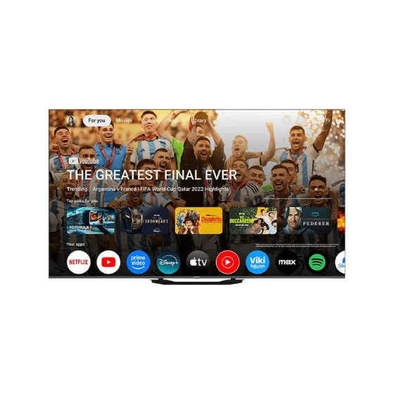Televisor Smart TV 4K QLED 100 pulgadas Indurama vista frontal con pantalla activa descúbrelo en granhogar