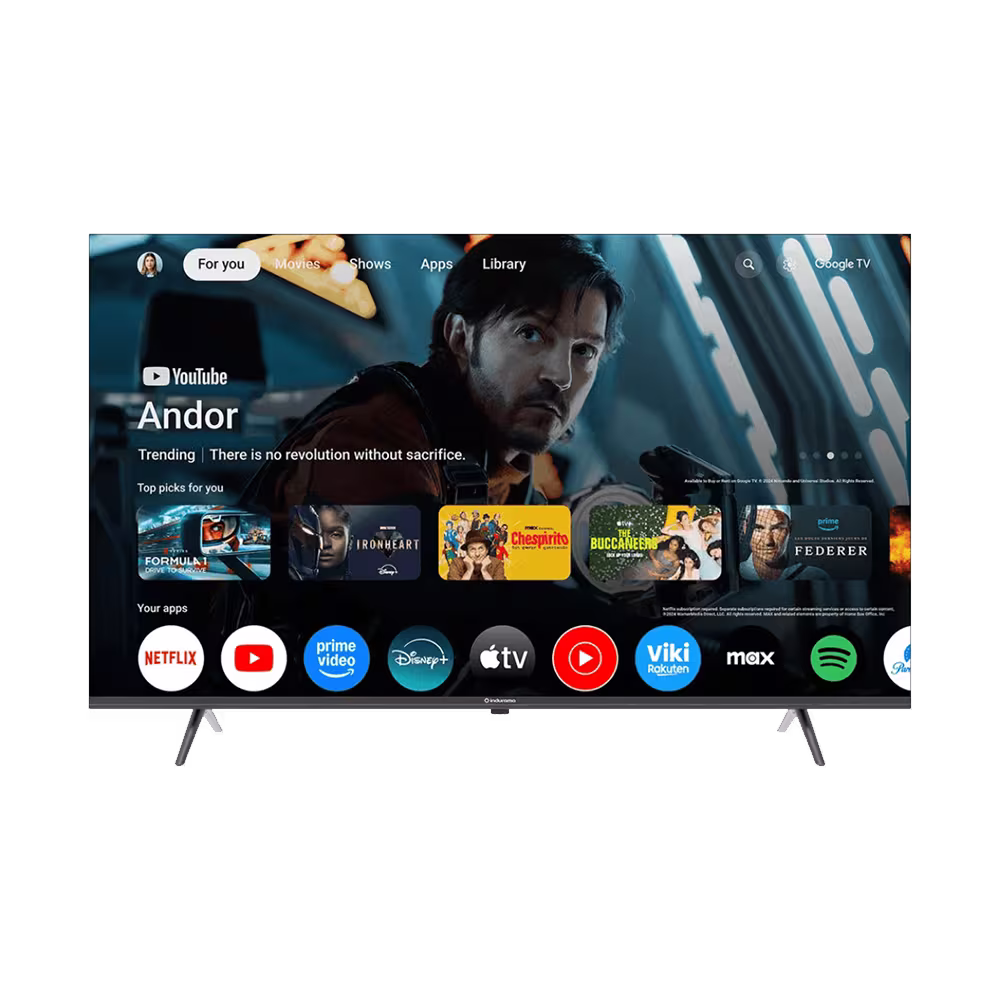 Televisor Indurama 50TIKGF5UHD pantalla 4K Smart TV con Google TV vista frontal disponible en granhogar