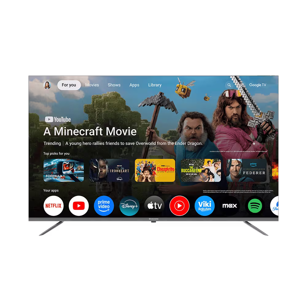 Televisor Indurama 58TIKGF5UHD 58 pulgadas 4K Google TV vista frontal. Disponible en granhogar