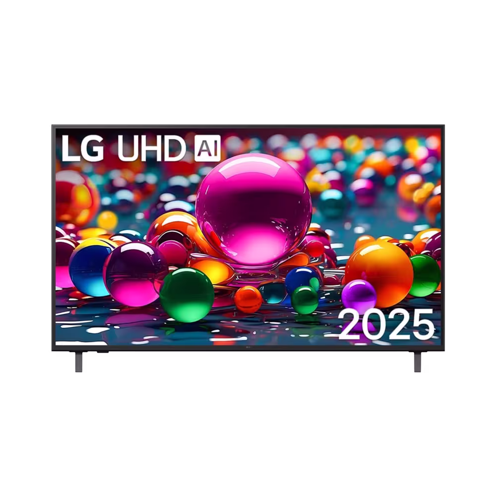 Televisor LG 55UA8550PSA pantalla encendida con esferas de colores vista frontal. Disponible en granhogar