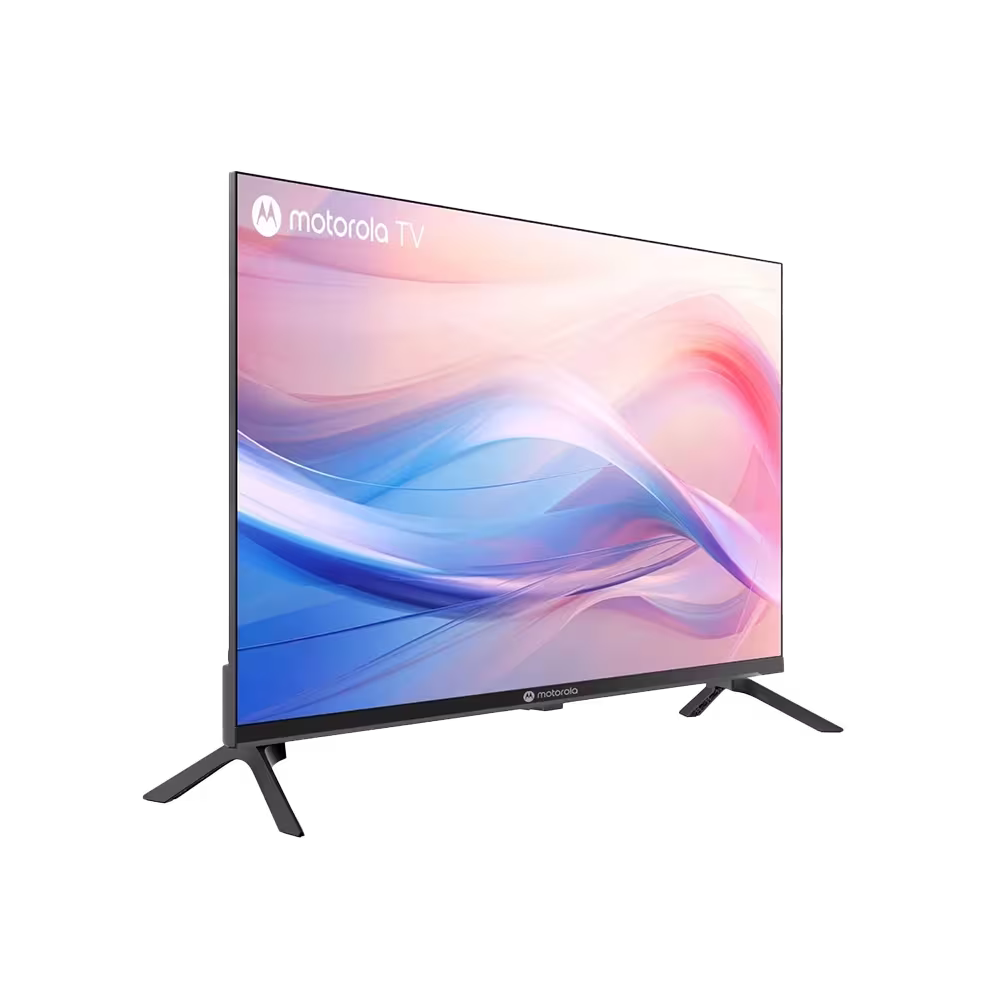Televisor Motorola 43MKNFHD Smart TV Full HD de 43 pulgadas con soporte, vista diagonal. Cómpralo en granhogar