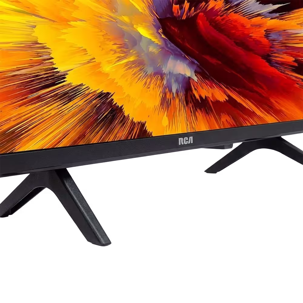 Televisor RCA LED55RCA684GT patas de soporte y marco inferior vista frontal. Disponible en granhogar