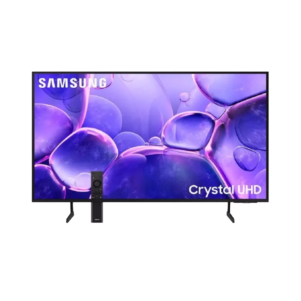 Televisor UN50DU7000PCZE Smart TV Crystal Samsung vista frontal con control remoto, descúbrelo en granhogar