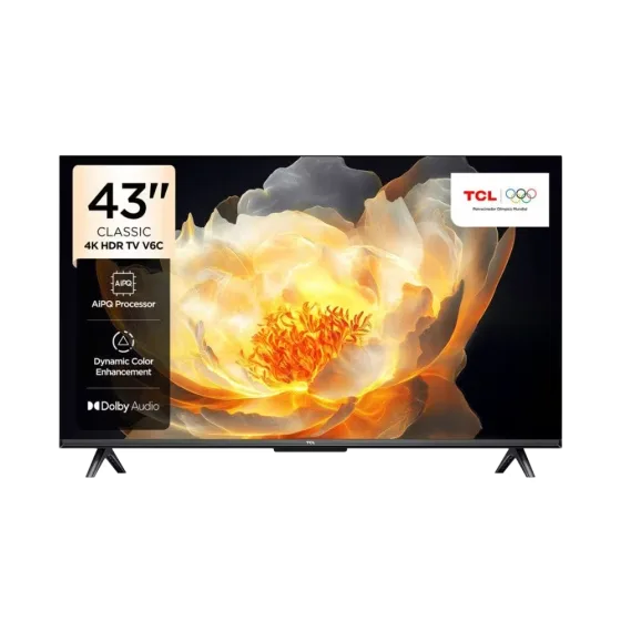 Televisor Smart TV TCL 43V6C 43 pulgadas resolución 4K UHD vista frontal. Encuéntralo en granhogar