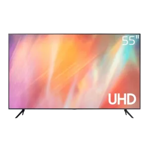 Televisor Samsung UN55AU7000PCZE 55'' con diseño ultradelgado vista frontal completa encuentralo en granhogar
