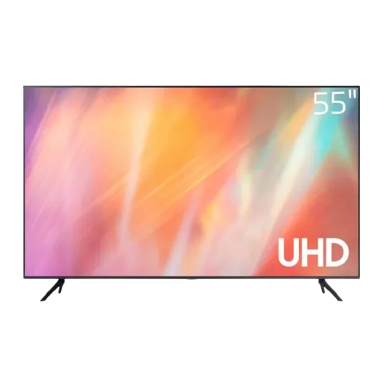 Televisor Samsung UN55AU7000PCZE 55'' con diseño ultradelgado vista frontal completa encuentralo en granhogar